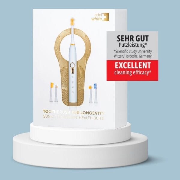 edel+white Vainqueur du test Très bonne performance de brossage. Sonic Generation Health Suite - Le couteau suisse des soins bucco-dentaires - recommandé par les plus grands professionnels dentaires. Brosse à dents électrique, blanc / or. 