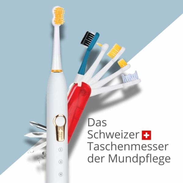 edel+white Sonic Generation Health Suite - Le couteau suisse des soins bucco-dentaires - recommandé par les plus grands professionnels de la santé dentaire. Brosse à dents électrique, blanc / or. Vue des différentes révisions.