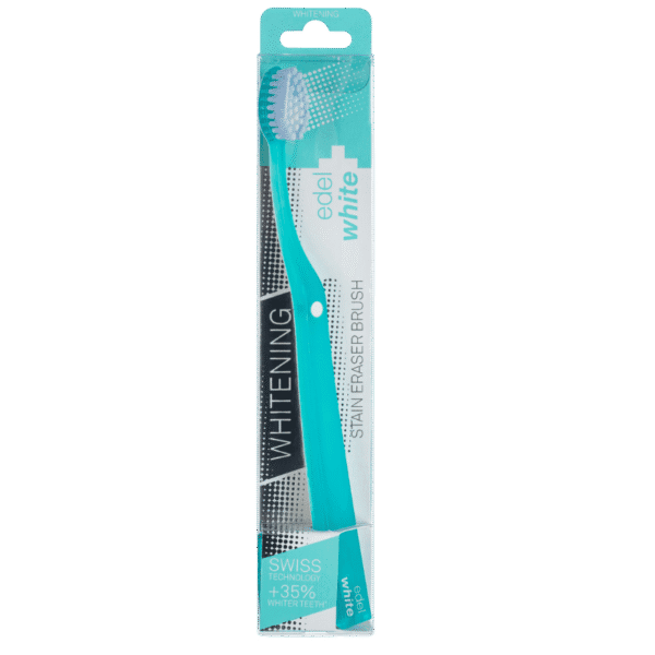 edel+white Eraser Whitening toothbrush in PET box – Flecken einfach wegrubbeln. Stain eraser brush in weiss in Verpackung. 