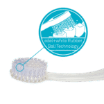 edel+white Eraser Whitening toothbrush in PET box – Flecken einfach wegrubbeln. Stain eraser brush, Abbildung Borsten, rubber ball technology.