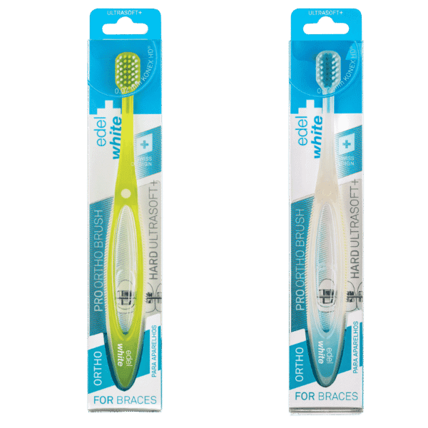 edel+white Zahnbürste ORTHO Pro Ortho Toothbrush – Gründliche Reinigung von Brücken und Zahnspangen. Zahnbürste in grün und in weiss.