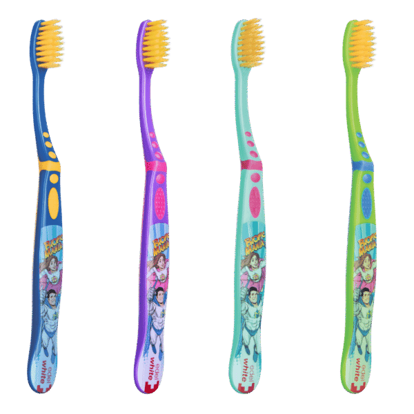 edel+white Kids Flosserbrush Ultrasoft – Die weichsten Borsten für Kinderzähne und Kinderzahnfleisch, Produktfoto Bionicmania in verschiedenen Farben, bunt