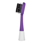 edel+white attachments for electric toothbrushes. Ultrasoft, Clean Curl Airbag Sonic Brush Heads - The tooth cleaning revolution for 300% more brushing power. Close-up of attachment, straight bristles, violet, side view. 