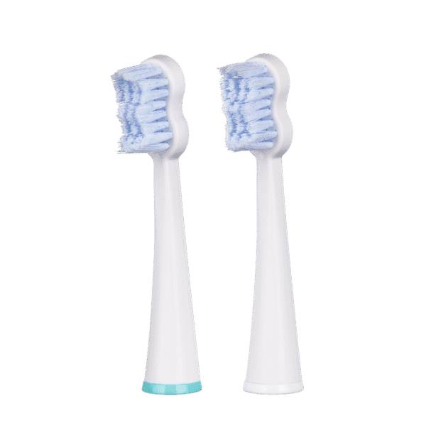 edel+white elektrische Zahnbürste Aufsätze. Whitening Brush Heads for Sonic Generation SG8+ – Patentierte Polierborsten zur Fleckenentfernung. Foto zwei Aufsätze.