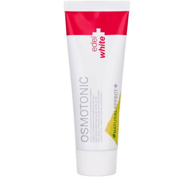 edel+white Osmotonic toothpaste 75ml – Fluoridfreie Salz-Zahnpasta zur Bekämpfung von Zahnfleischentzündungen auf natürliche Weise. Zahnpastatube geschlossen.