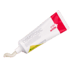 edel+white Osmotonic toothpaste 75ml – Fluoridfreie Salz-Zahnpasta zur Bekämpfung von Zahnfleischentzündungen auf natürliche Weise. Tube offen, Zahnpasta sichtbar.