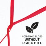 Fil dentaire ciré REACH au goût de cannelle - 50m de fil dentaire végétalien avec une grande résistance à la déchirure et jusqu'à 61% d'élimination de la plaque dentaire en plus. Illustration sans PFAS & PTFE, non-toxic floss. 