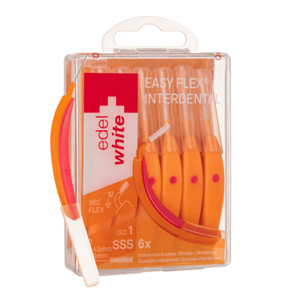 edel+white EasyFlex XS Interdental Brush 0.42mm 6pcs in PP box, white - Pour un nettoyage optimal des espaces interdentaires étroits. Détail de la tête de brosse