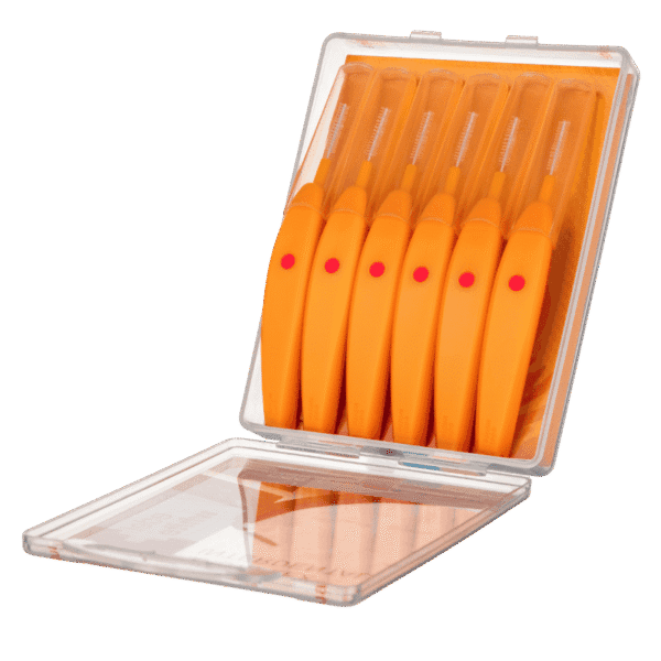 edel+white EasyFlex – SSS Interdental Brush 0.45mm 6pcs in PP box – Für die optimale Reinigung zwischen Schneide- und Eckzähnen, Farbcode Orange, offene Verpackung