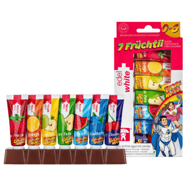 edel+white 7 Früchtli - Bionicmania Kinderzahnpasta
