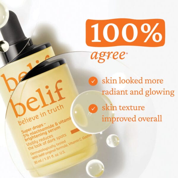 belif Super Drops Niacinamide & Vitamin C Brightening Serum 30ml – Infokrafik, radiant and glowing skin