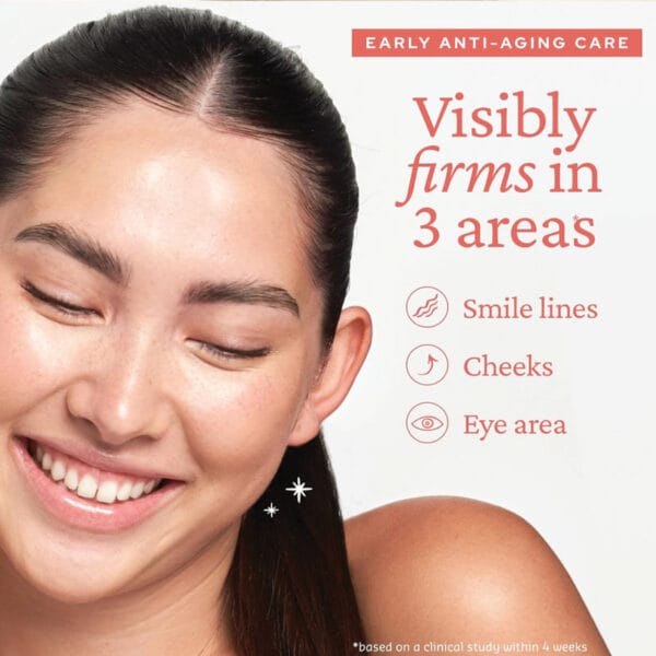 belif Super Drops Retinol & Peptide Barrier Serum 30ml – Anti-Aging-Serum für straffere Haut, verfeinerte Poren & gestärkte Hautbarriere. Infografik visibly firms in 3 areas, smile lines, cheeks, eye areas