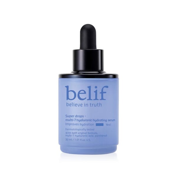 belif Super Drops Multi-7 Hyaluronic Hydrating Serum 30ml – Intensives Feuchtigkeitsserum mit 7-facher Hyaluronsäure und Panthenol. Produktbild.
