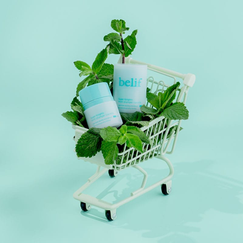 belif Mint Plumper Lipcerin 15ml – Aufpolsternder Lippenbalsam & Maske mit Minze, Peptiden und Multi-Vitamin-Komplex. Abbildung Lippenbalsam in Einkaufswagen mit Pfefferminz.