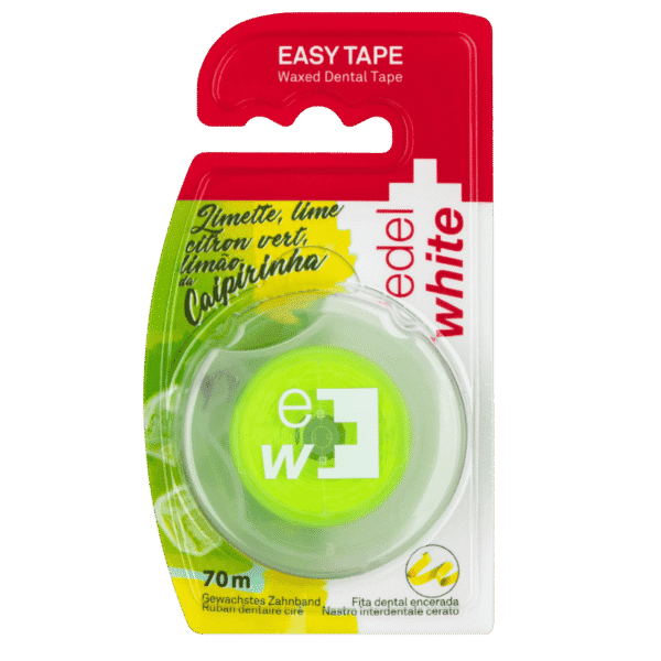 edel+white fil dentaire, Easy Tape Waxed Dental Tape Caipirinha en blister - Idéal pour les espaces interdentaires de toutes tailles ainsi que pour les débutants en fil dentaire