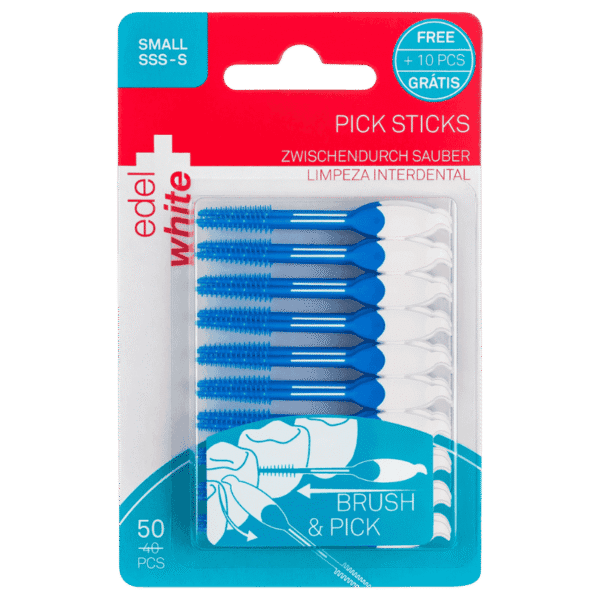 edel+white Pick Sticks Small with travel box 50 pcs – Für die mühelose Reinigung von Zahnzwischenräumen unterwegs