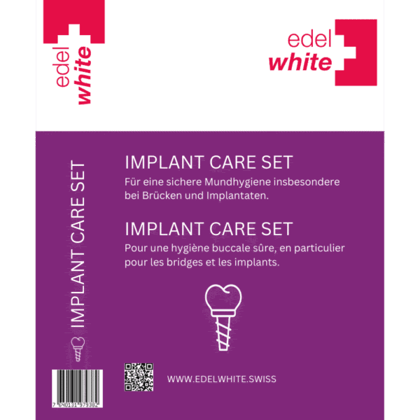 edel+white Implant Care Set – Ein Set für Implantatpflege mit Zahngel, Flosserbrush, Interdentalbürsten und Zahnseide für Reinigung und Pflege