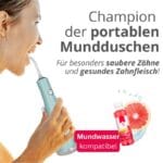 edel+white Flosserpik Power Spa - Le champion des douches buccales mobiles avec beaucoup de puissance. Figure Utilisation du produit compatible avec le bain de bouche. 