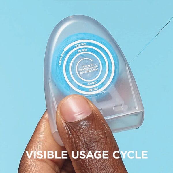 REACH POP Zahnseide Minze – vegane, gewachste Zahnseide mit 384 Mikrofäden & nachhaltiger Verpackung, 50m. Abbildung visible usage cycle.