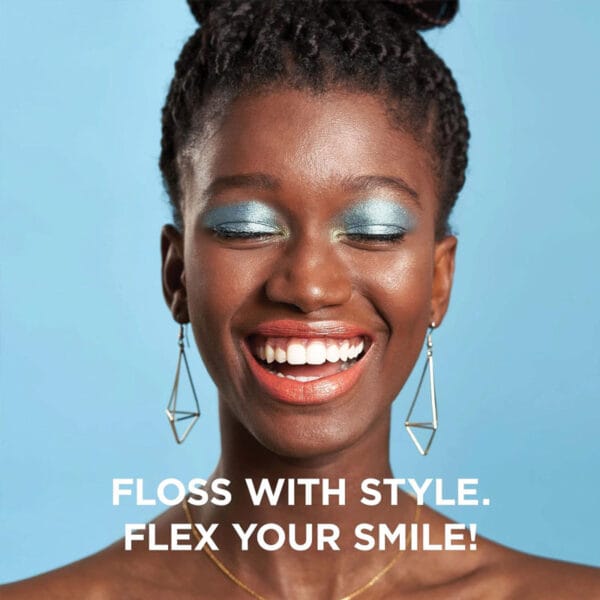 REACH POP Zahnseide Minze – vegane, gewachste Zahnseide mit 384 Mikrofäden & nachhaltiger Verpackung, 50m. Abbildung Floss with Style. Flex your Smile!