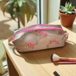 Kosmetiktasche in salbeigrün/rosa handgemacht Grösse 24x8x8cm Szenebild